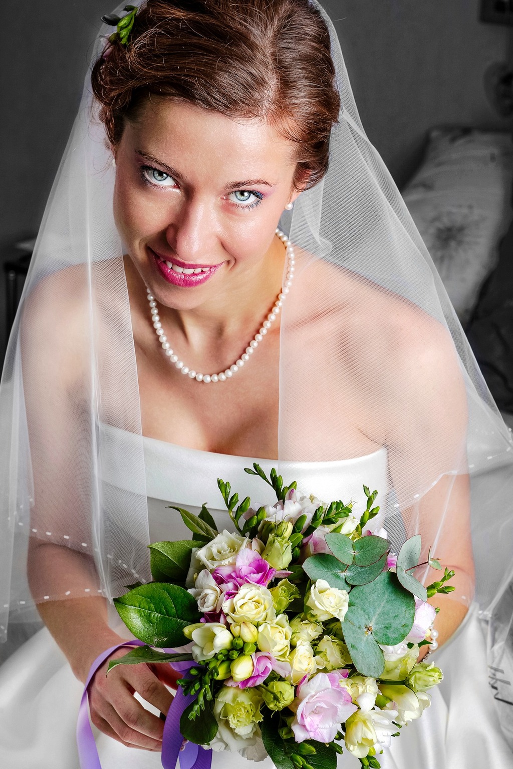 Portrait de mariée avec bouquet photographié à Lyon